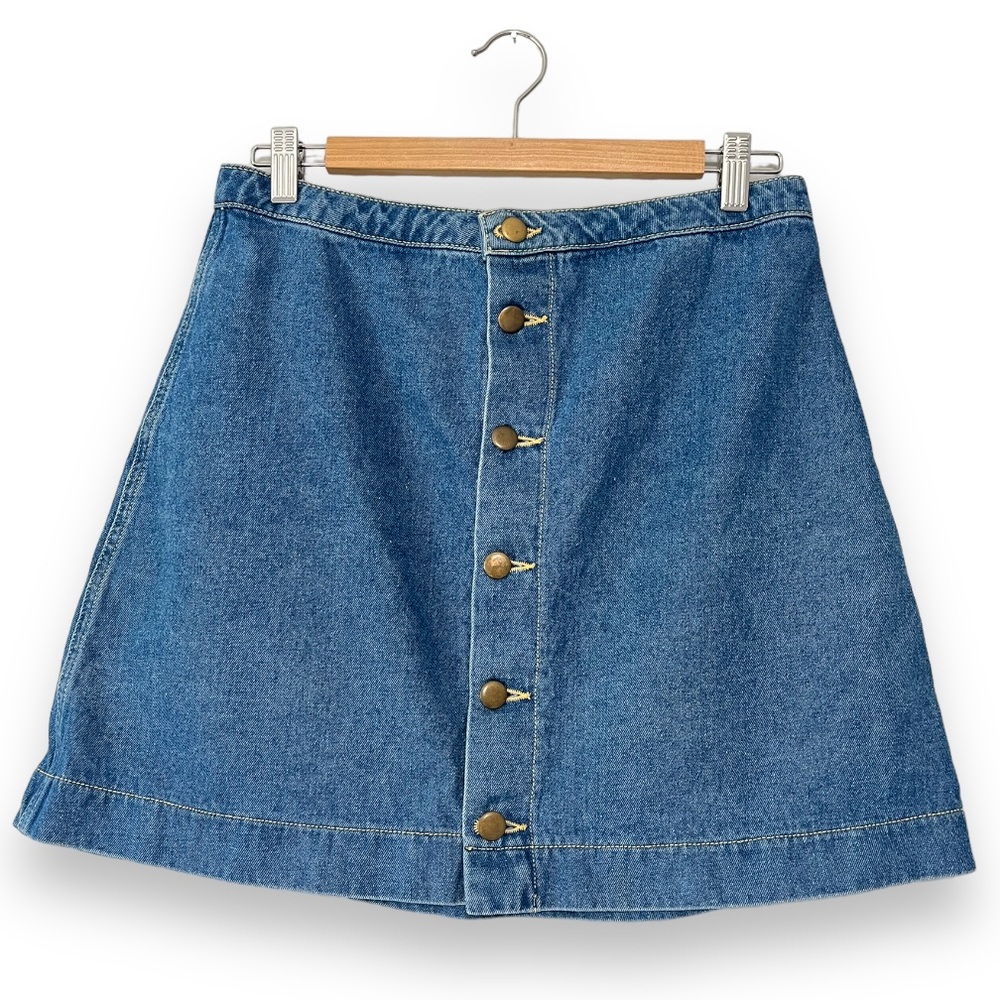 American Apparel Blue Denim Button Front Mini Skirt Size Large